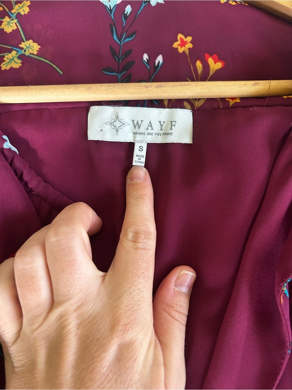 wayf burgundy floral long sleeve midi dress size small - Picture 5 of 13